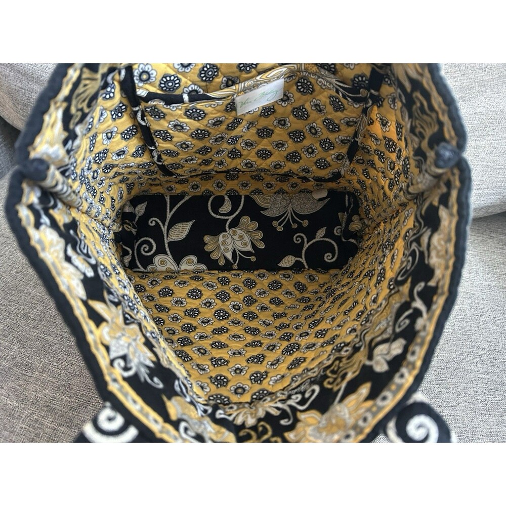 Vera Bradley Morgan Pleated Shoulder Bag Tote Black Yellow Bird Retired Pattern - Picture 6 of 9